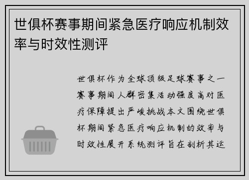 世俱杯赛事期间紧急医疗响应机制效率与时效性测评